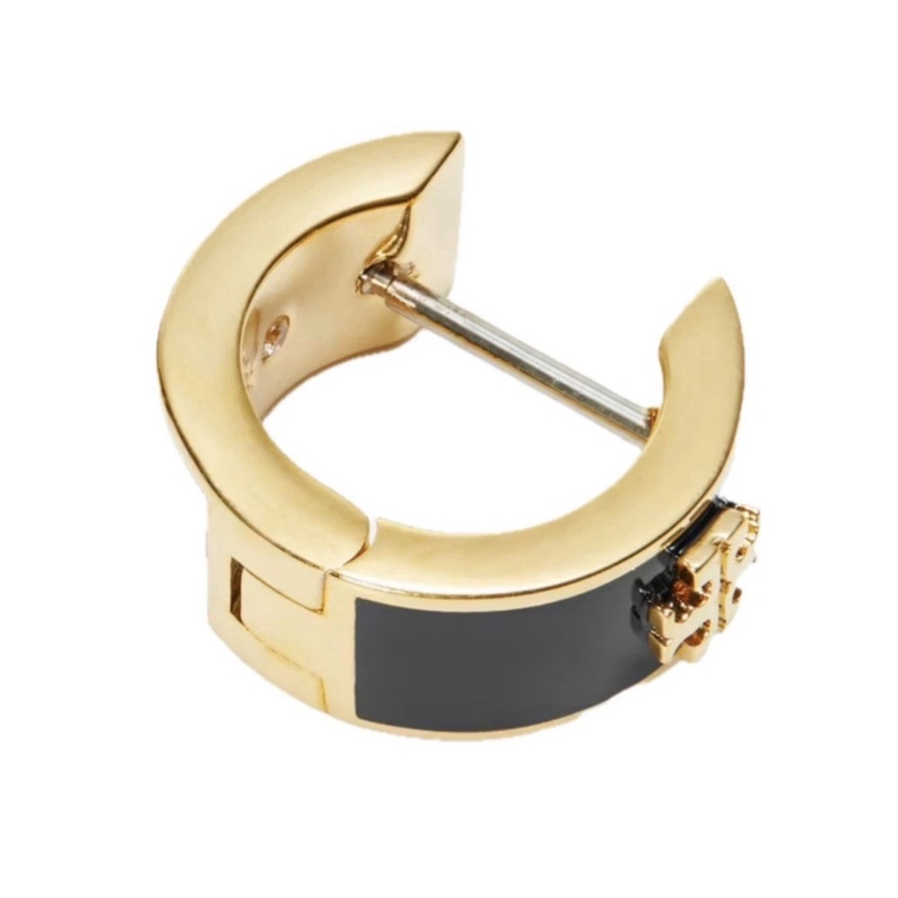 Tory Burch Hoop KIRA HUGGIE EARRINGS black and gold - Picture 11 of 11